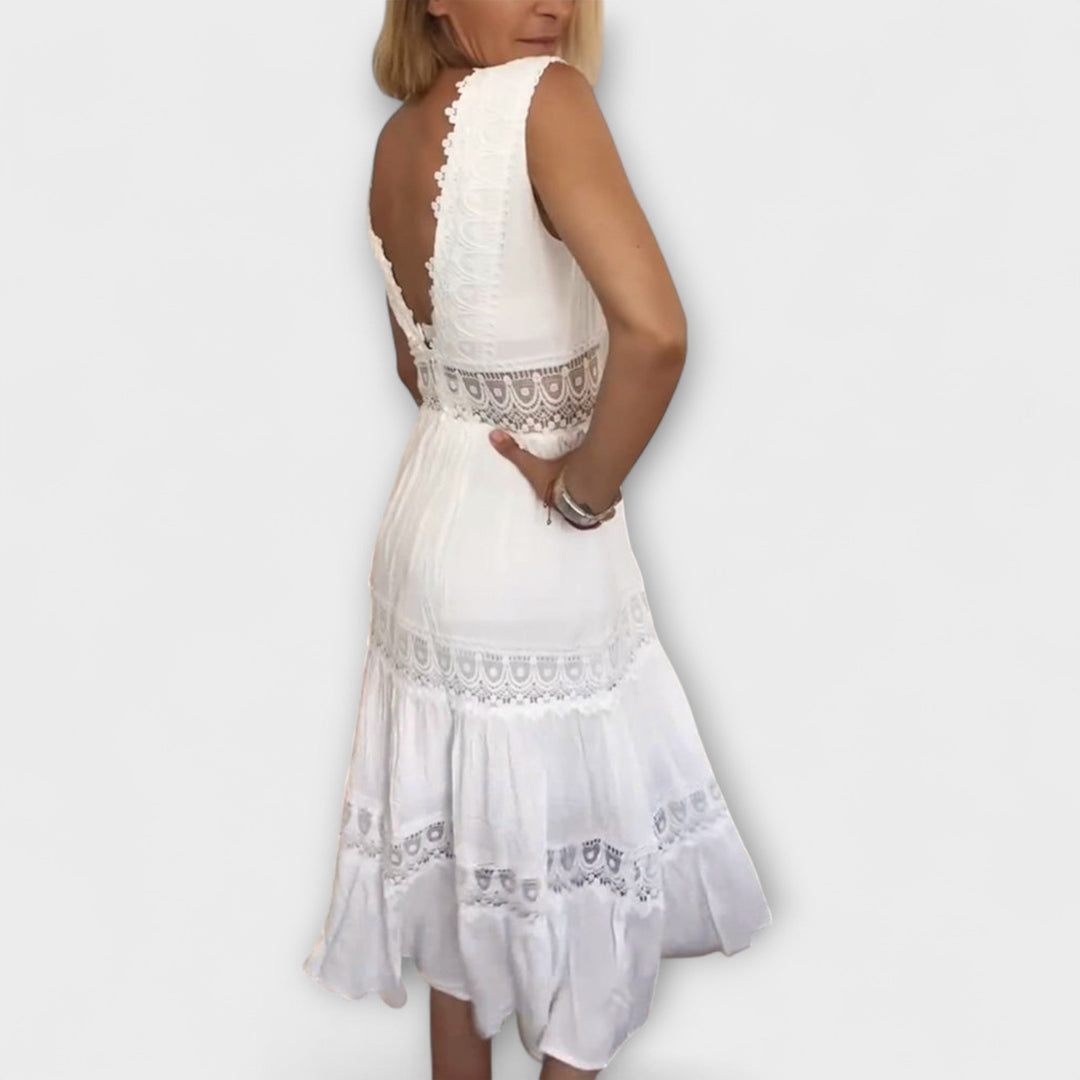 Mode Lumiére™ Aurélie - Robe en dentelle élégante avec décolleté en V