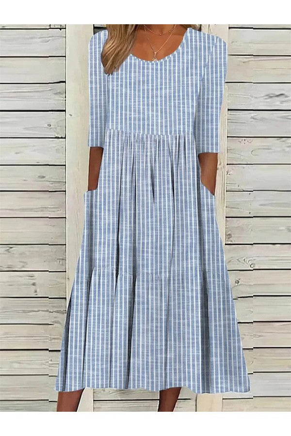 Amanda | Robe Midi Rayée Froncée & Poches