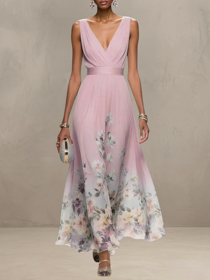 ROSA | ROBE MAXI EN CHIFFON FLORAL À COL V