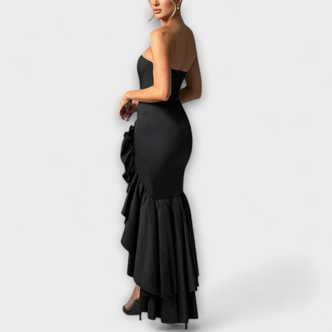Zuri - Robe maxi à épaules dénudées et ourlet asymétrique