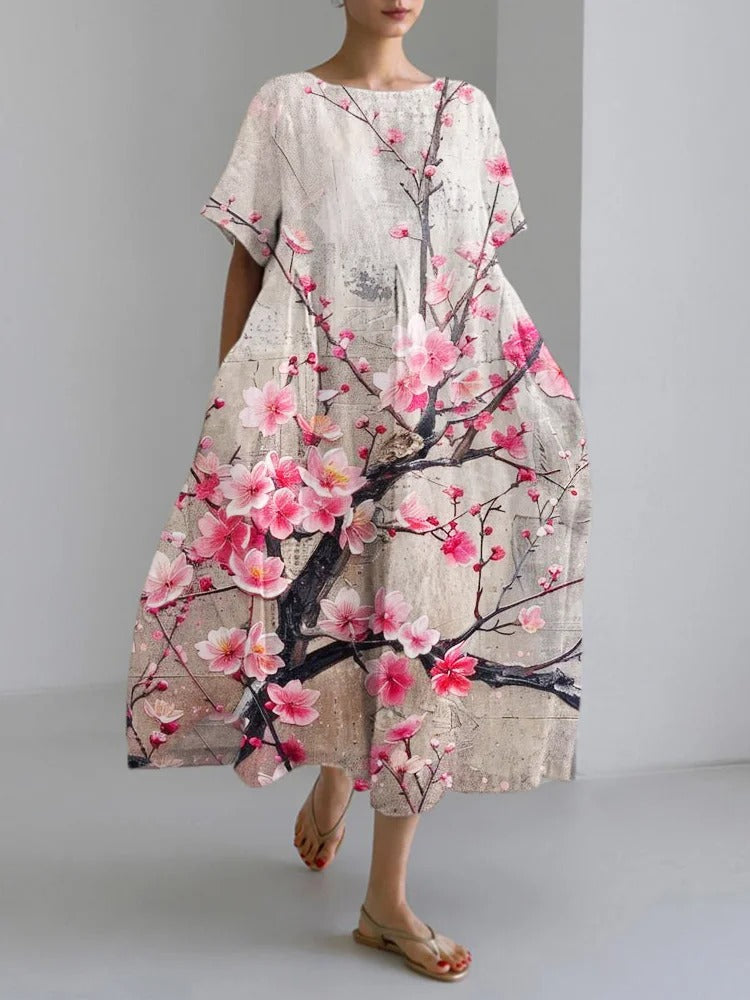 Robe Maxi en Lin pour Femmes - Festival des Cerisiers en Fleurs