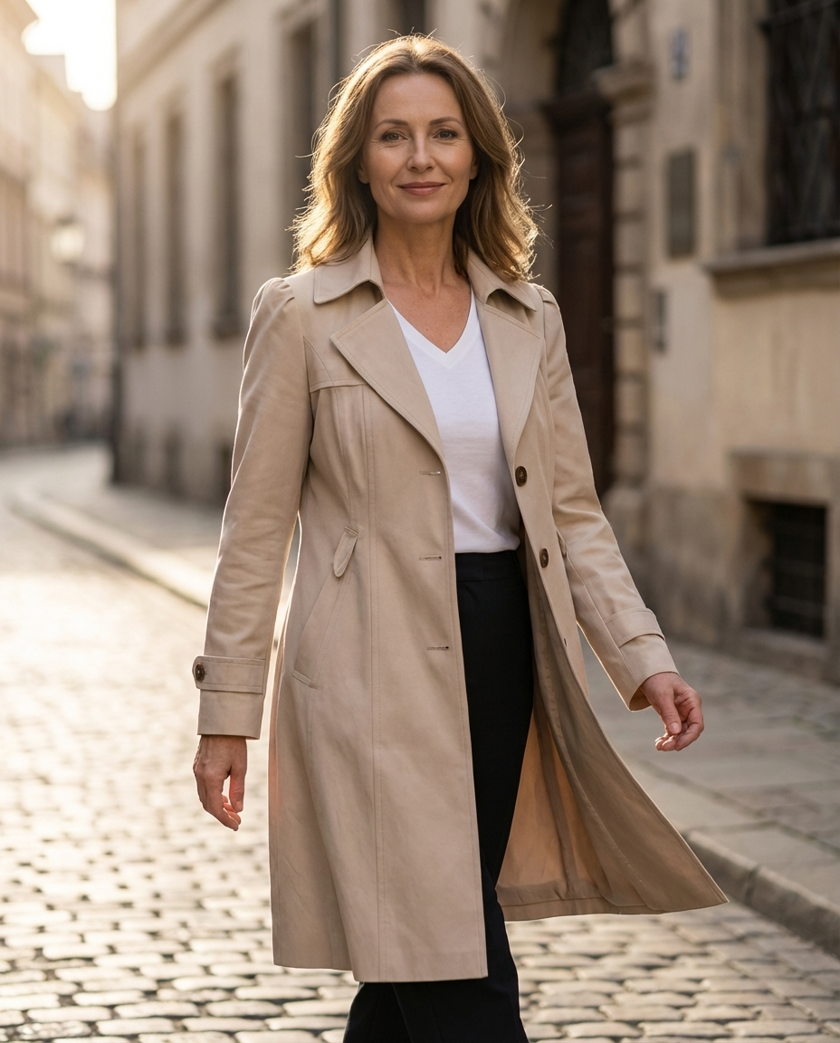 Olivia | Veste Trench Cintrée Col Tailleur & Boutons Chocolat