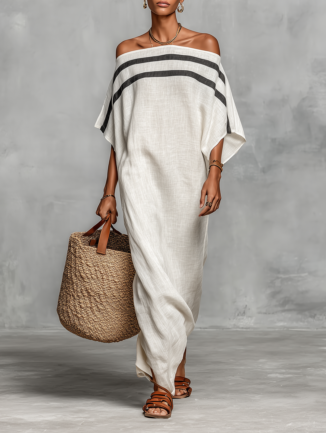 Sophie | Robe Maxi en Lin à Épaules Nues