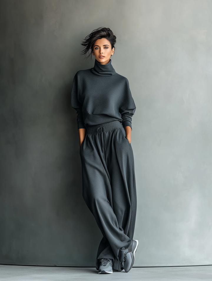 Emma | Ensemble en Tricot Col Montant Pantalon Large