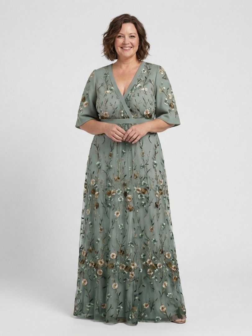 Mode Lumiére™ – Robe longue fleurie col V