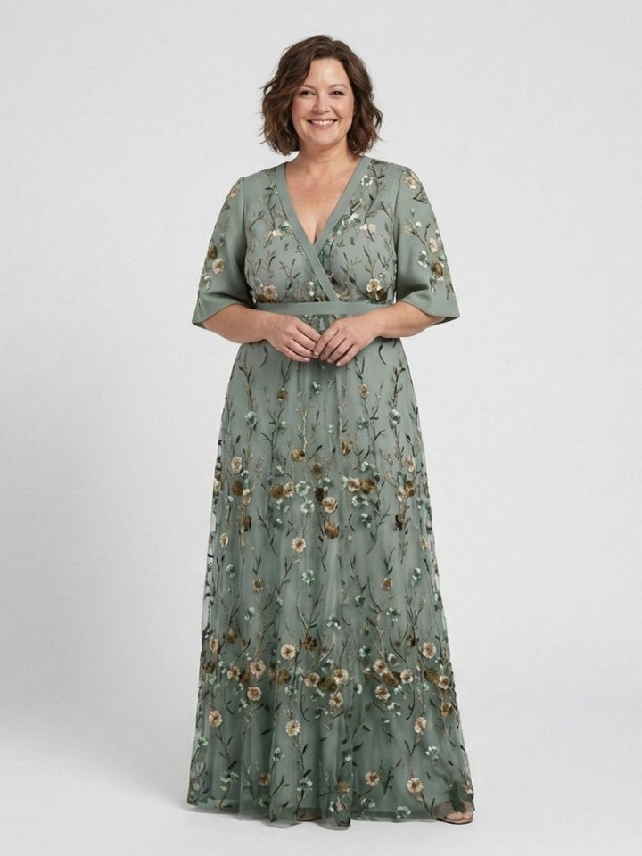 Mode Lumiére™ – Robe longue fleurie col V