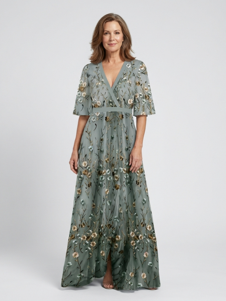 Mode Lumiére™ – Robe longue fleurie col V