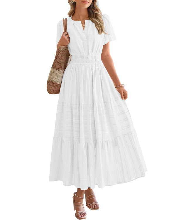 Sophie | Robe Maxi Évasée à Taille Froncée