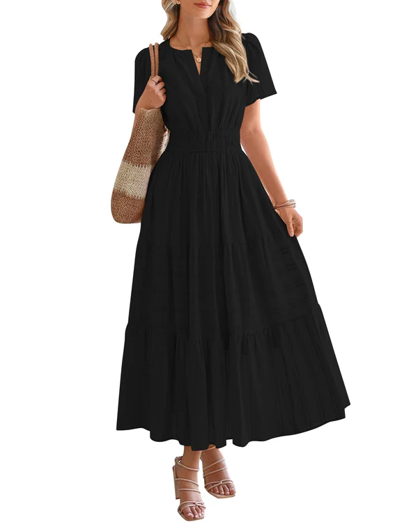 Sophie | Robe Maxi Évasée à Taille Froncée