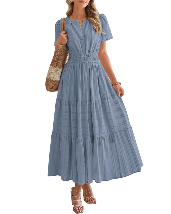 Sophie | Robe Maxi Évasée à Taille Froncée