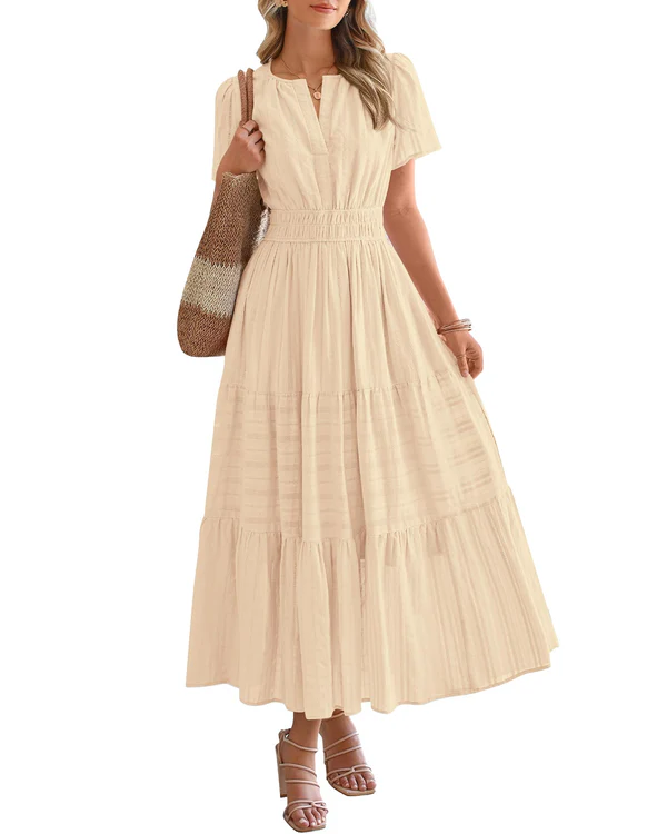 Sophie | Robe Maxi Évasée à Taille Froncée