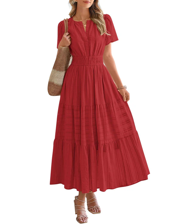 Sophie | Robe Maxi Évasée à Taille Froncée