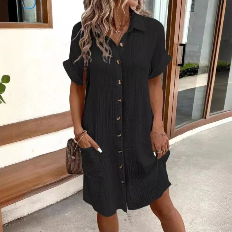 Mode Lumiére™ | Robe d’été en lin à boutons
