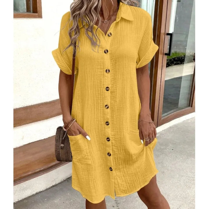 Mode Lumiére™ | Robe d’été en lin à boutons