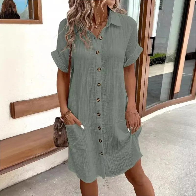 Mode Lumiére™ | Robe d’été en lin à boutons