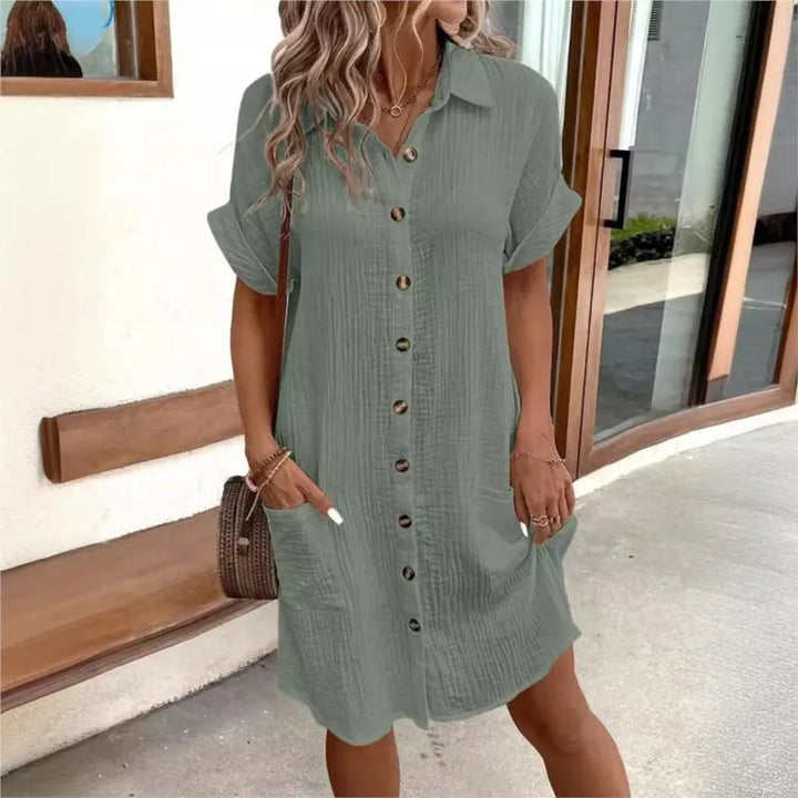 Mode Lumiére™ | Robe d’été en lin à boutons