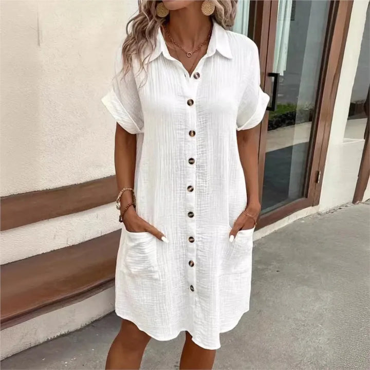 Mode Lumiére™ | Robe d’été en lin à boutons