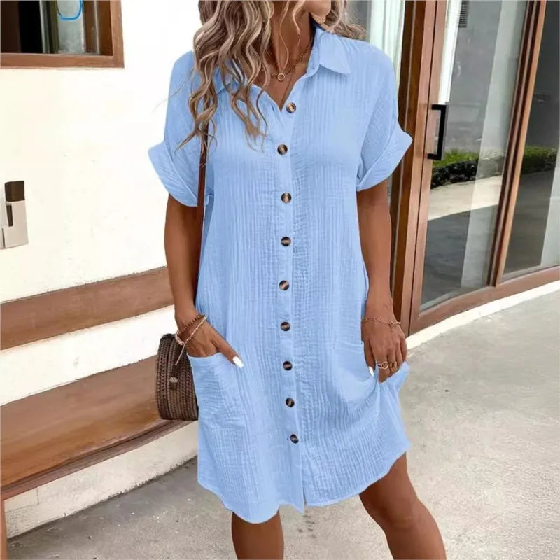 Mode Lumiére™ | Robe d’été en lin à boutons