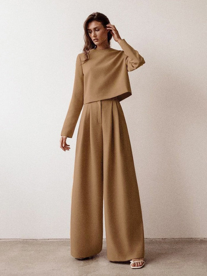 Ensemble chemise à manches longues et pantalon large pour femmes