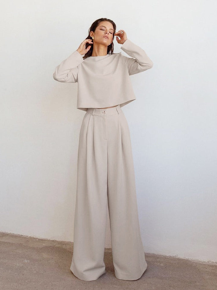 Ensemble chemise à manches longues et pantalon large pour femmes