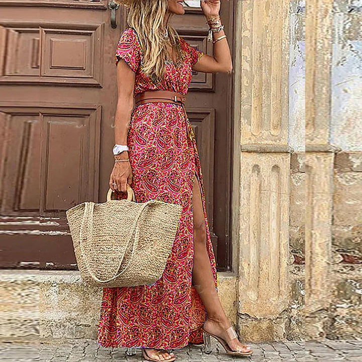 Mode Lumiére™ – Robe longue bohème fluide avec ceinture