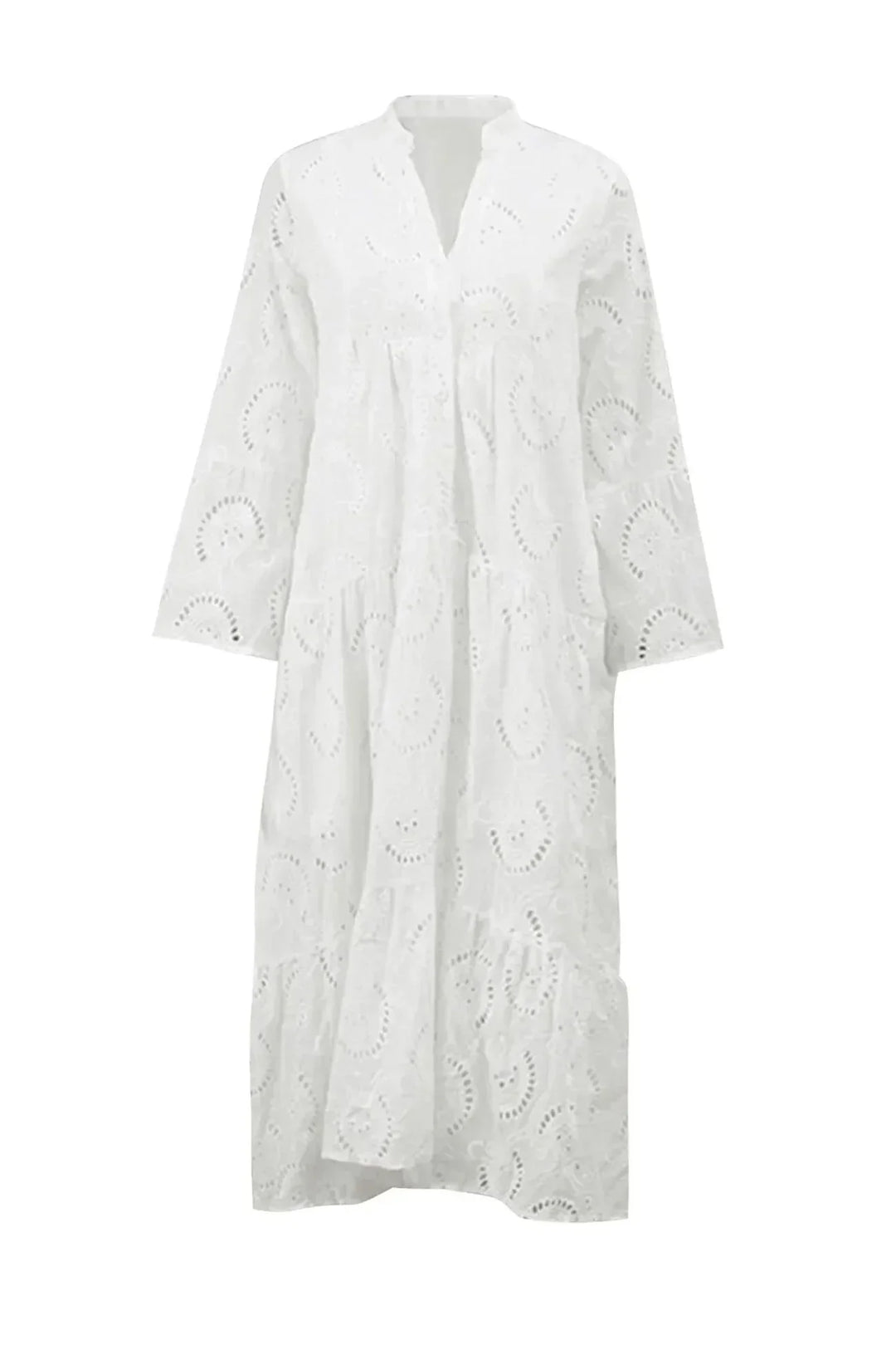 Isabelle | Robe Longue Broderie Anglaise & Manches 3/4