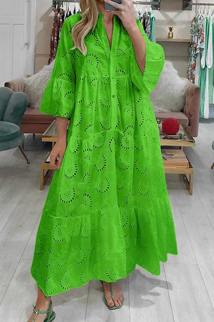 Isabelle | Robe Longue Broderie Anglaise & Manches 3/4