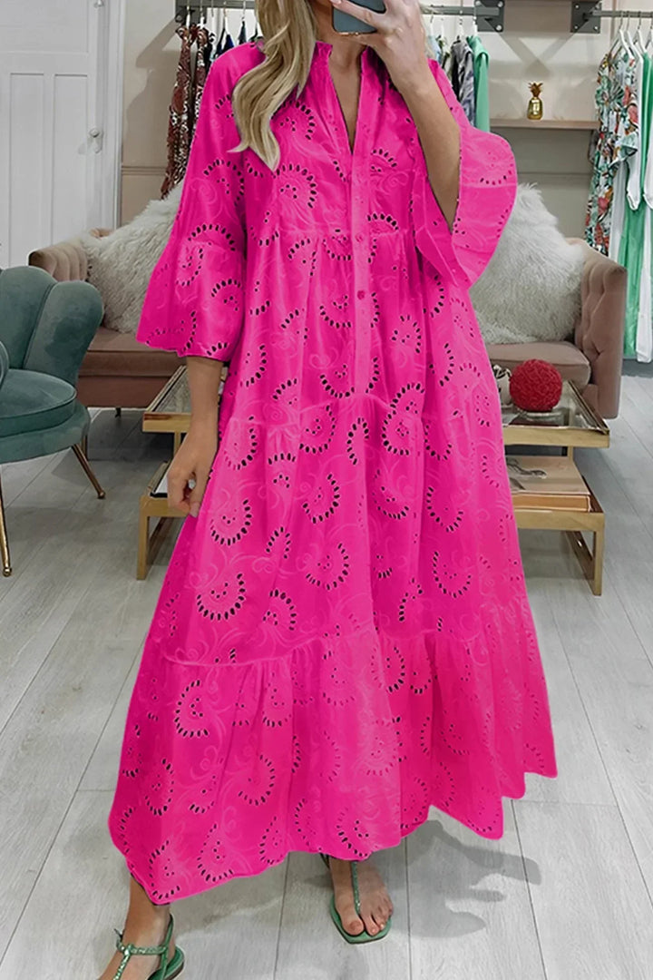 Isabelle | Robe Longue Broderie Anglaise & Manches 3/4