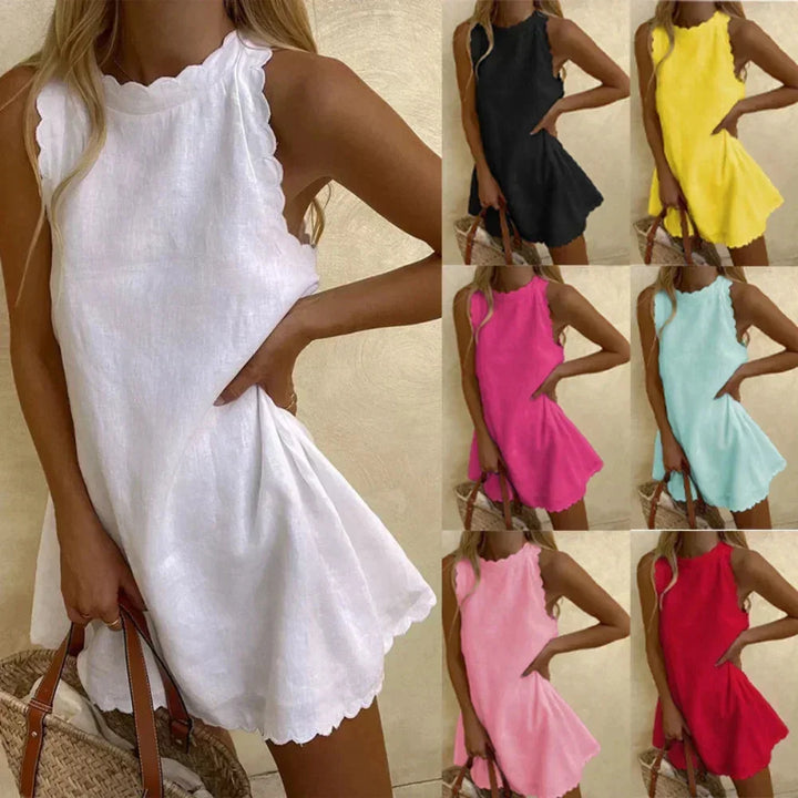 Juliette | Robe Courte Sans Manches & Bords Festonnés