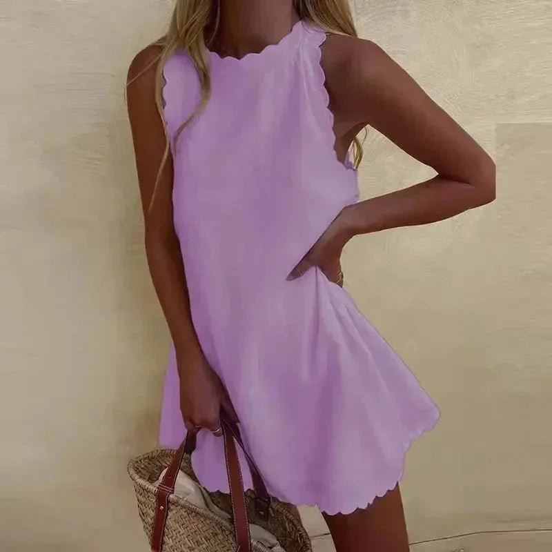 Juliette | Robe Courte Sans Manches & Bords Festonnés