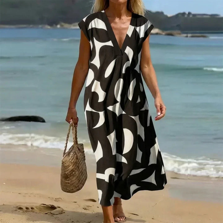 Tatiana | Robe Maxi Imprimé Graphique Col V